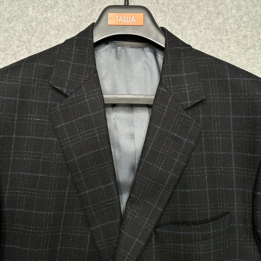 TALLIA Men's 46R Black Windowpane Plaid Blazer Suit Jacket Sport Coat Wool